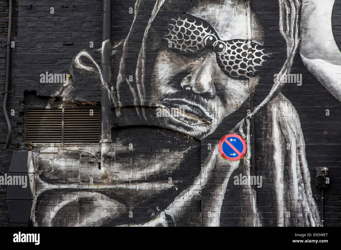 Berlino, graffiti sulle case, quartiere Friedrichshain, Foto Stock