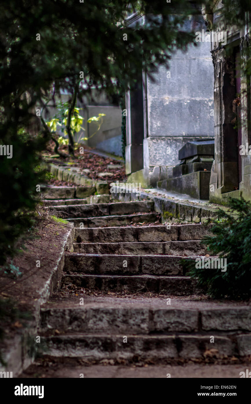 Scalinata nel Cimitero Père Lachaise Foto Stock