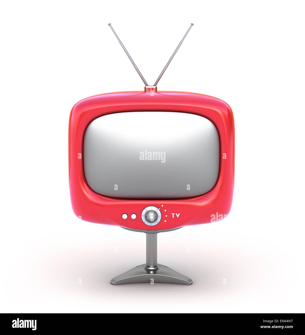 Retro rosso set TV. Isolato su sfondo bianco Foto Stock