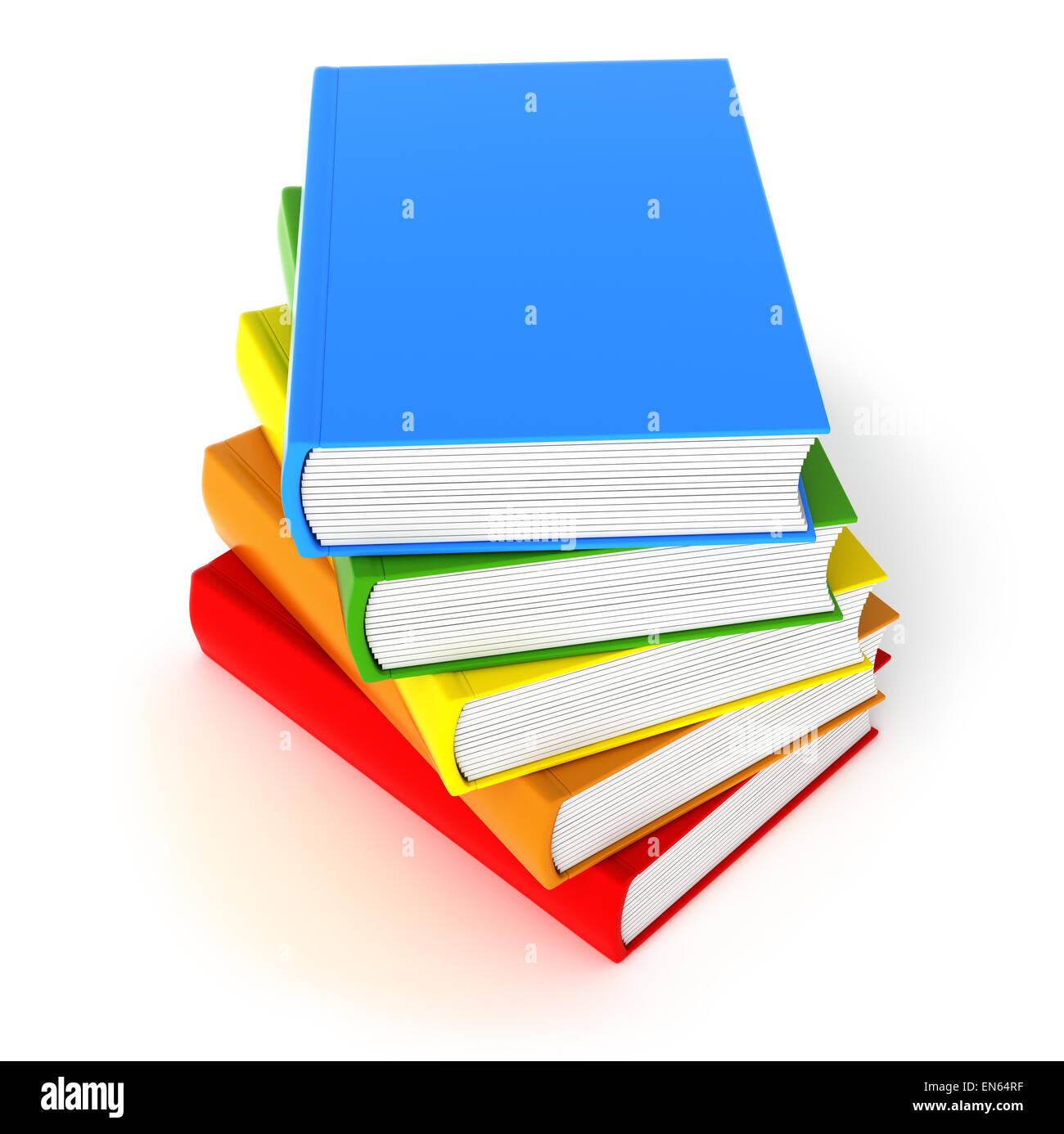 Cinque libri colorati isolato su bianco. Pulire il coperchio Foto Stock