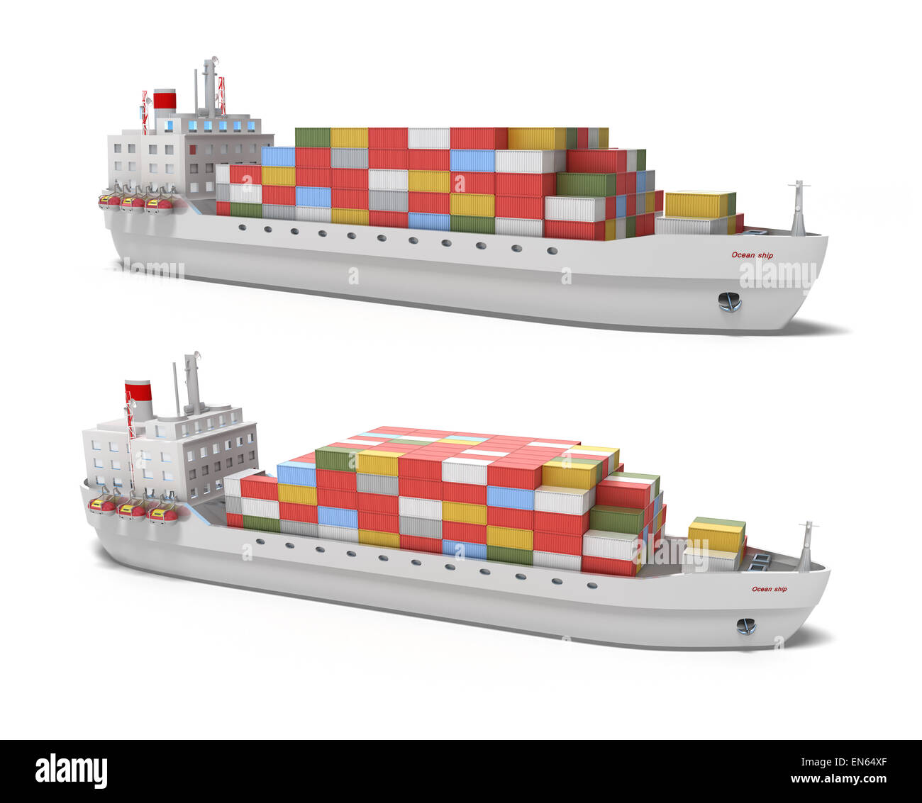 Nave cargo su sfondo bianco, immagine 3D. Il mio design. Foto Stock