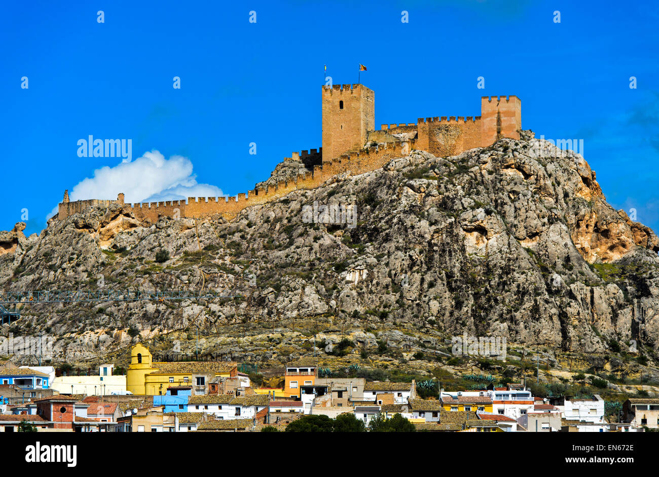 Castillo de Saxe, castello sax, su di una collina, sax, provincia di alicante, Spagna Foto Stock