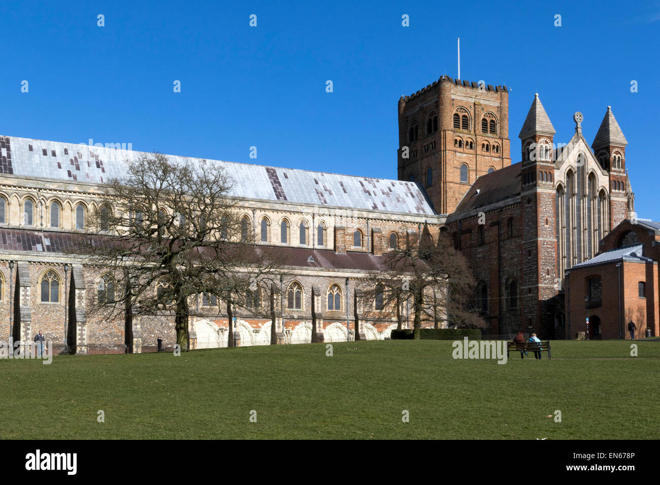 St Albans Cathedral e Abbazia nel Hertfordshire Foto Stock