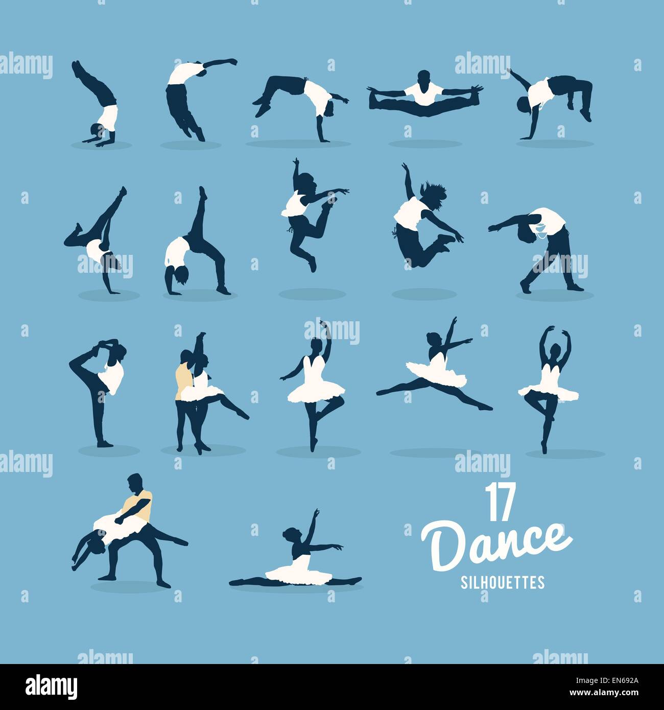Diciassette danza vettore sagome Illustrazione Vettoriale