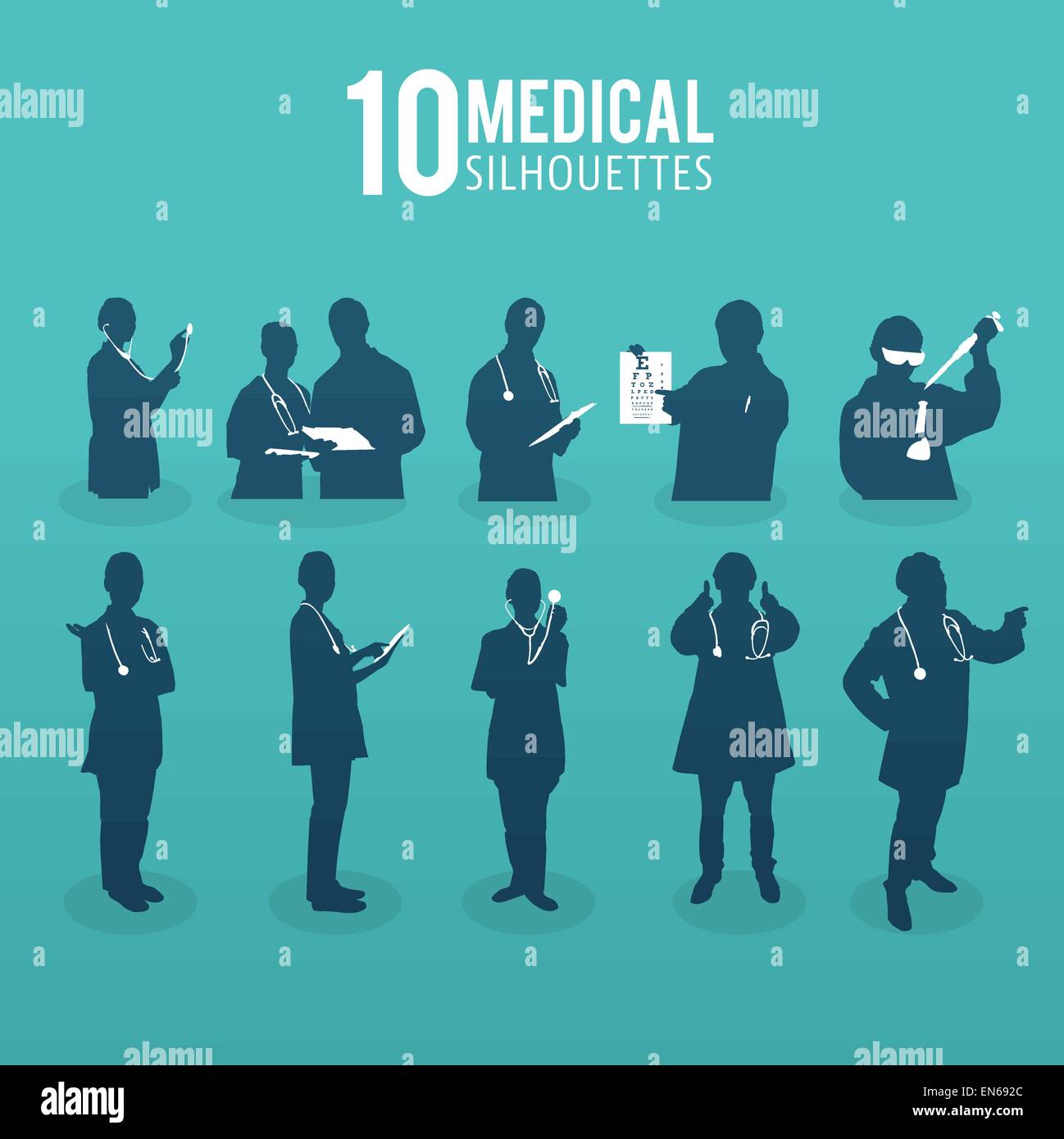 Dieci medici vettore sagome Illustrazione Vettoriale