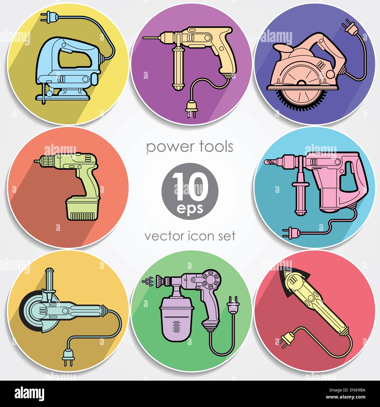 L'utensile di potenza impostata. Illustrazione Vettoriale. Attrezzature Builder Illustrazione Vettoriale
