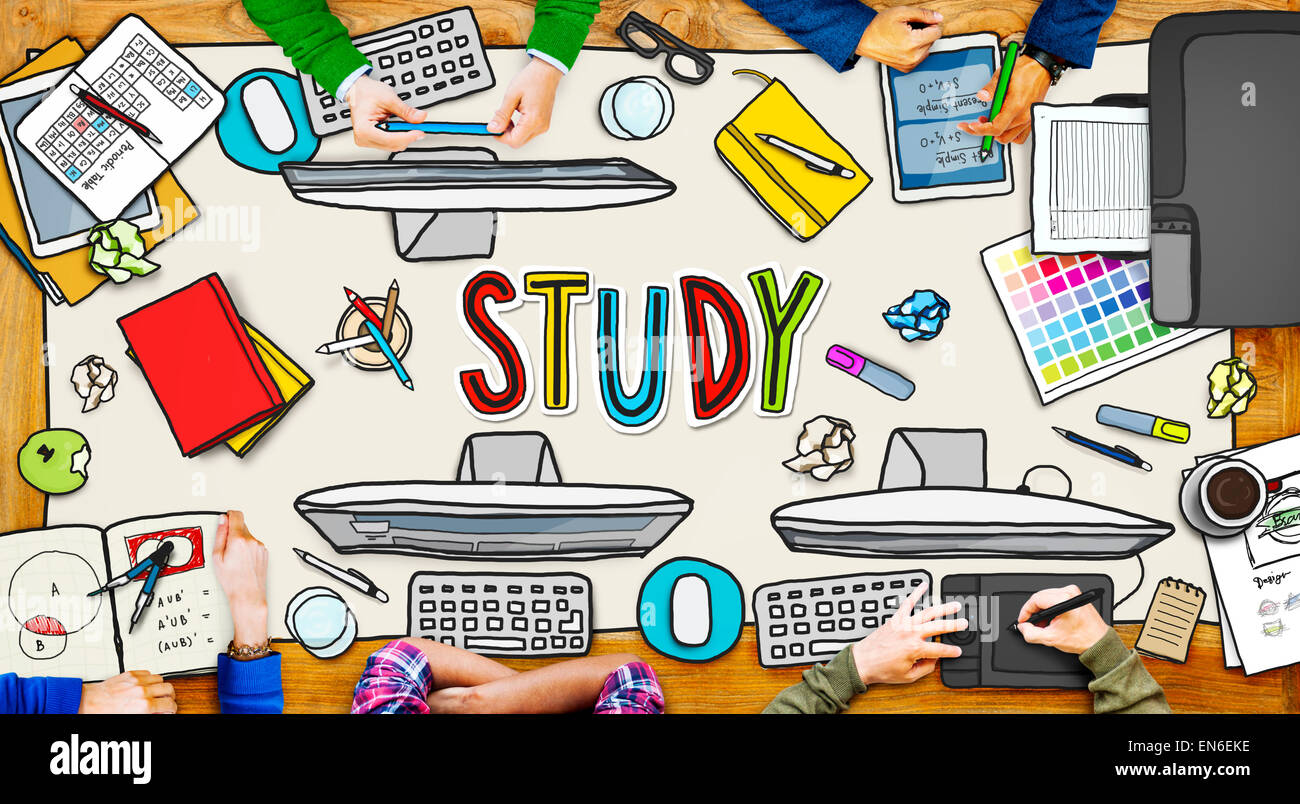 Le persone e il concetto di studio con illustrazioni fotografiche Foto Stock