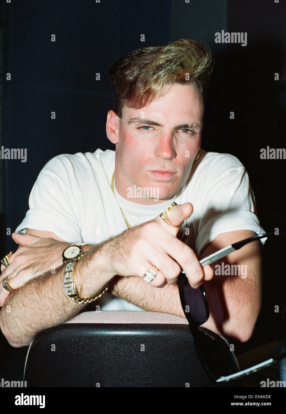 Rapper americano gelato alla vaniglia al Capital Radio studio a Londra. Il 10 aprile 1991. Foto Stock