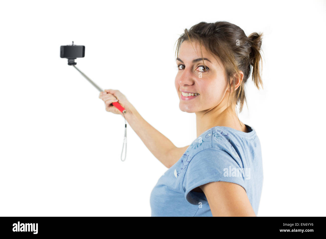 Casual brunette prendendo un selfie Foto Stock