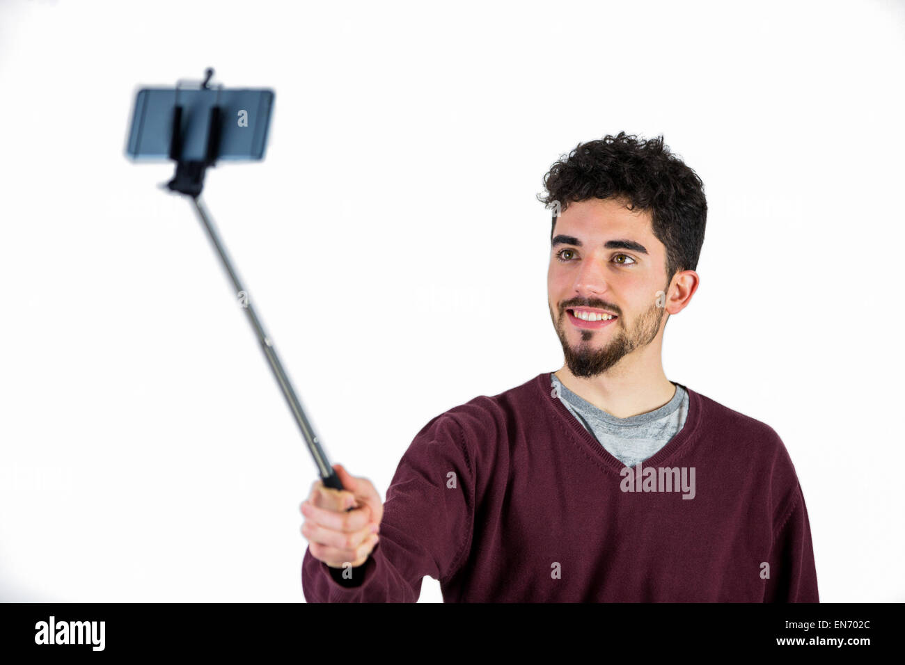 Uomo informale prendendo un selfie Foto Stock