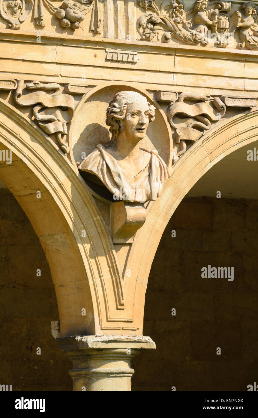 Lavoro in pietra dettaglio, St Johns College, Università di Oxford, Oxford, Regno Unito Foto Stock