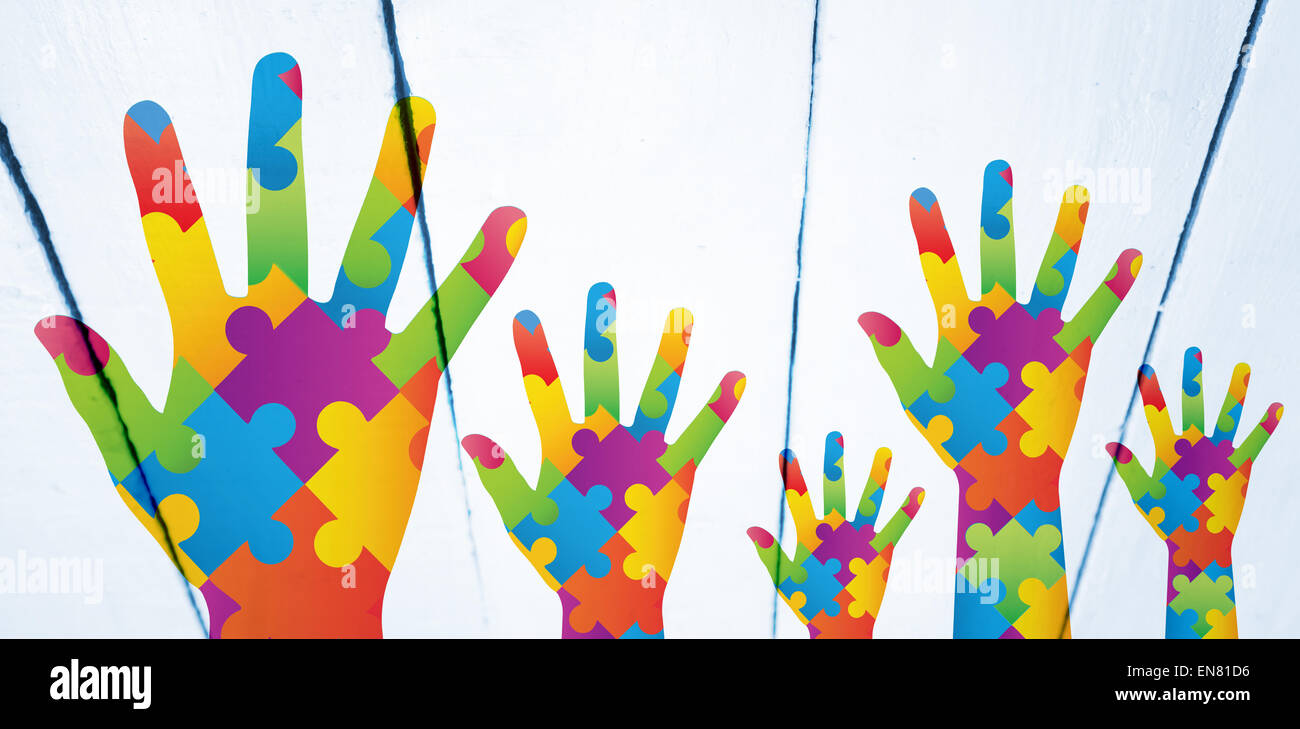 Immagine composita di autismo consapevolezza mano Foto Stock