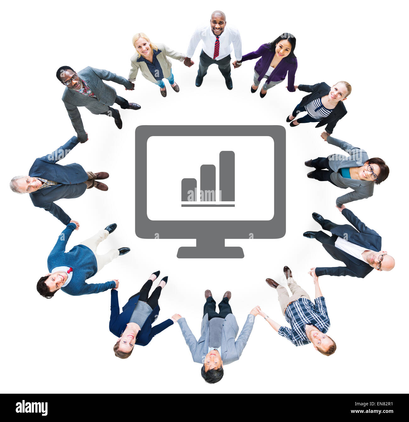 La gente di affari tenendo le mani e computer con grafico Foto Stock