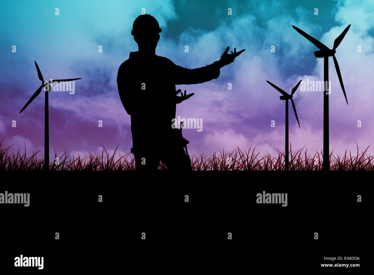 Immagine composita di tuttofare mostrando qualcosa di Foto Stock
