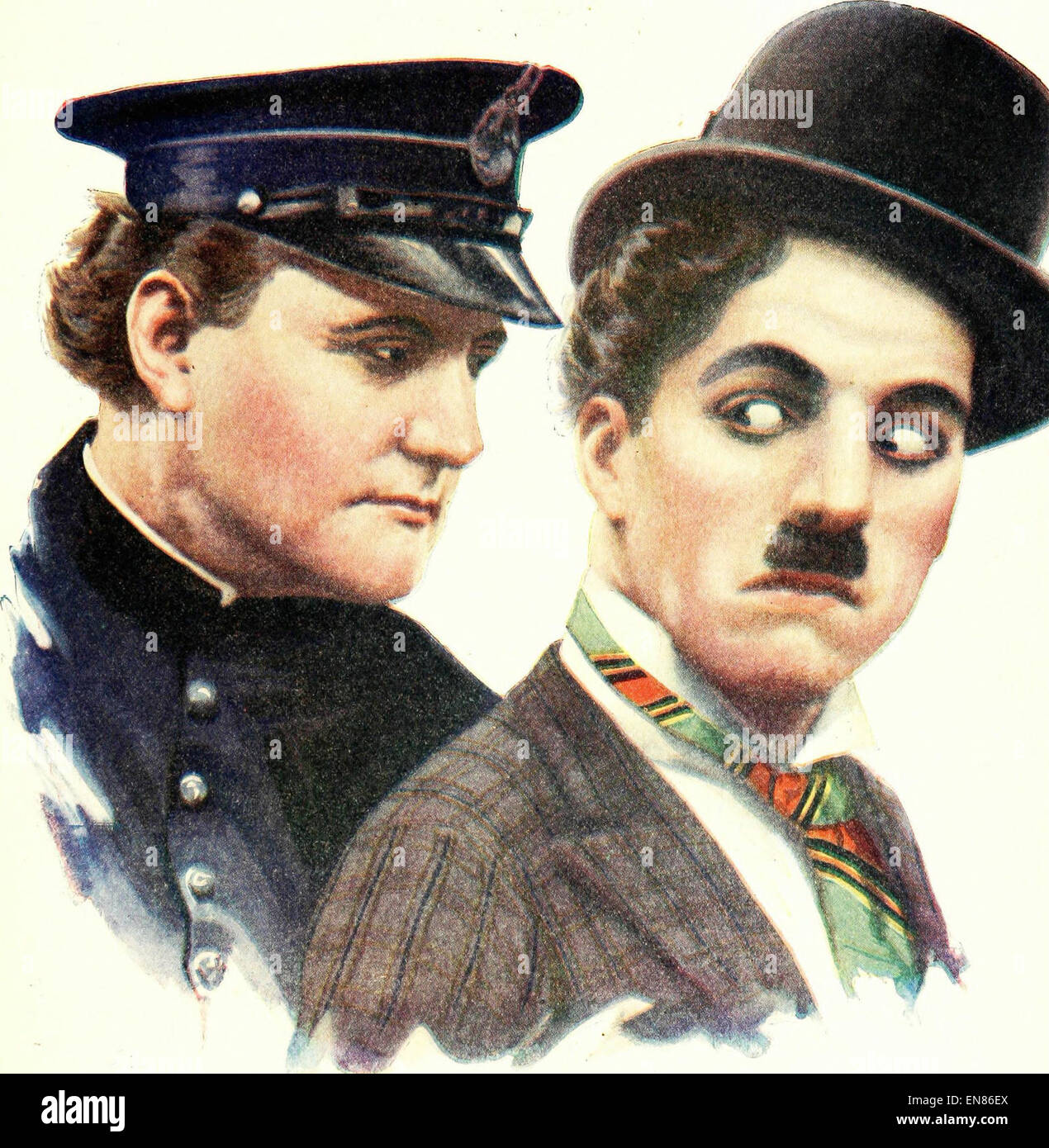 Una pubblicazione del 1916 con un riferimento a Chaplin, probabilmente raffigurante il popolare attore muto Charlie Chaplin. L'immagine è associata al primo lavoro cinematografico di Chaplin e all'impatto culturale durante l'era del cinema muto. Foto Stock