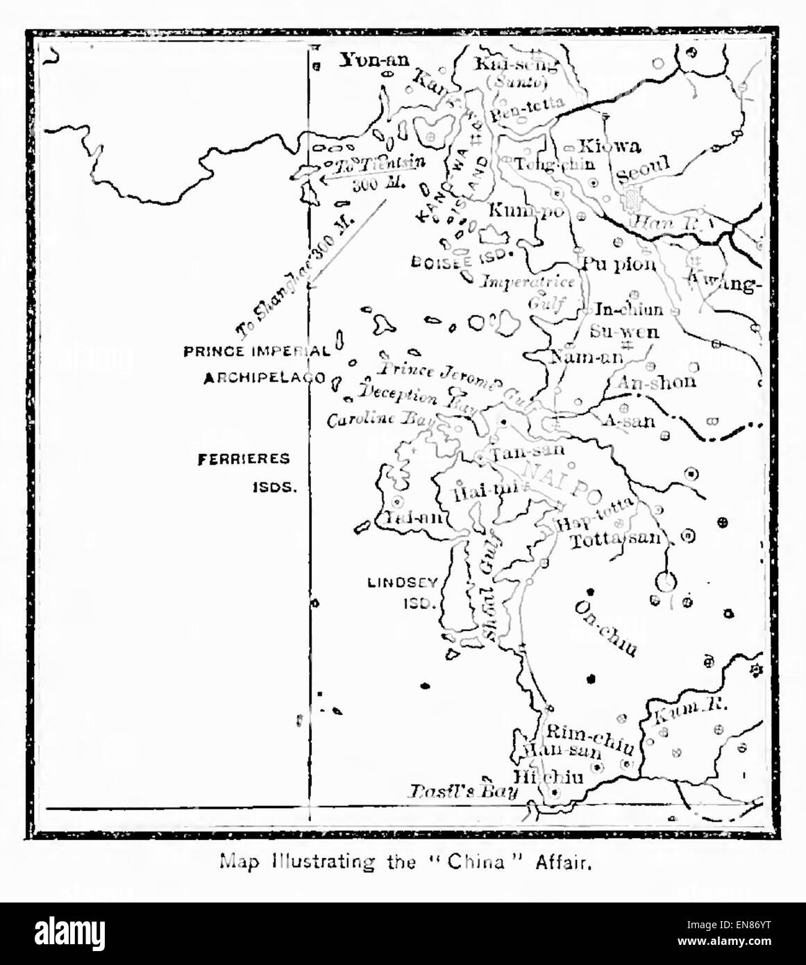 Una mappa del lavoro di Griffis del 1897, che illustra il caso della Cina, un evento storico che probabilmente include conflitti politici e militari che coinvolgono la Cina durante la fine del XIX secolo. Foto Stock