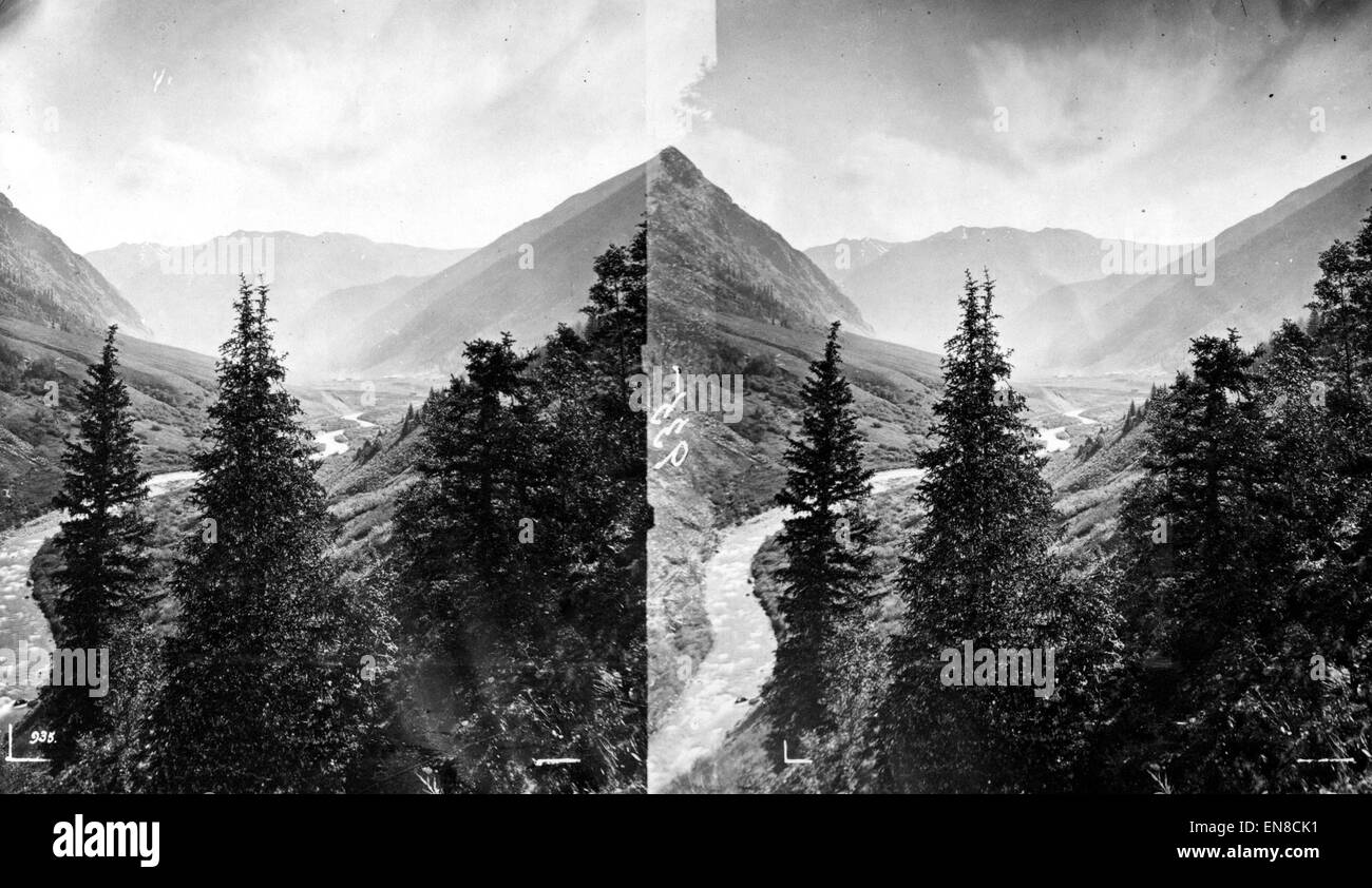 Questa immagine mostra una vista panoramica del Bakers Park, situato a Howardsville, nella contea di San Juan, che cattura la bellezza naturale della zona con il suo sfondo montuoso. Foto Stock