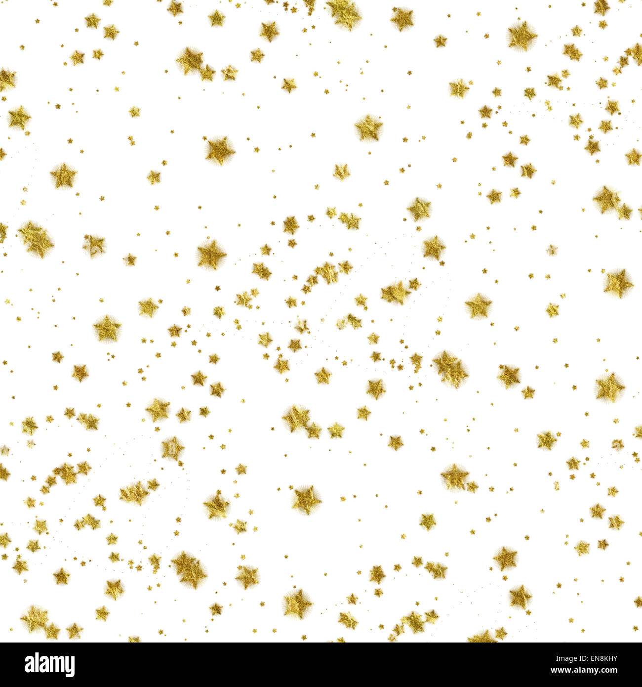 Stelle dorate su bianco in similpelle di lamina metallica Pattern di sfondo Foto Stock
