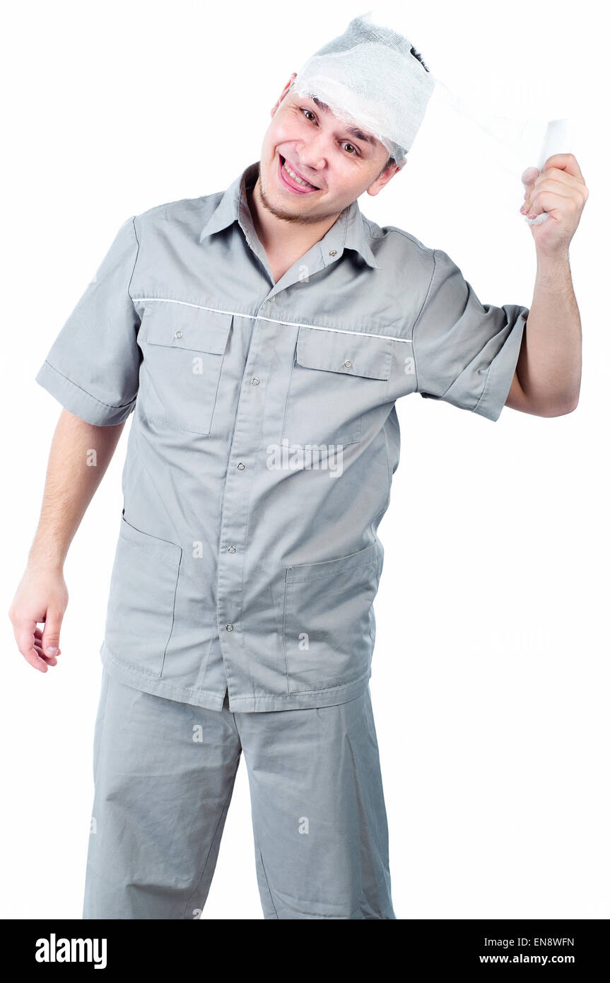Un ritratto di un primo aiuto man - medic, medico Foto Stock