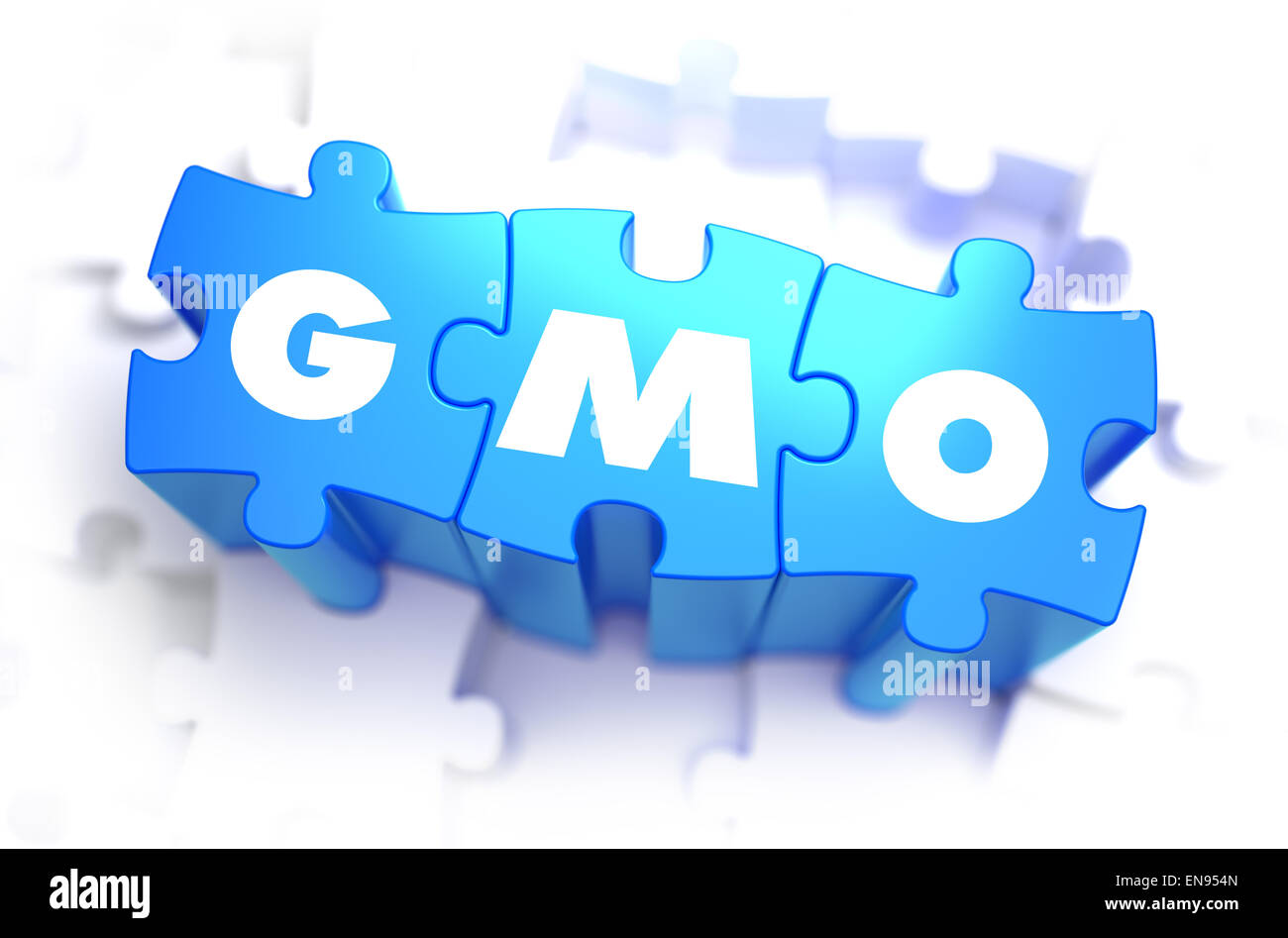 GMO - Abbreviazione di bianco su blu puzzle. Foto Stock