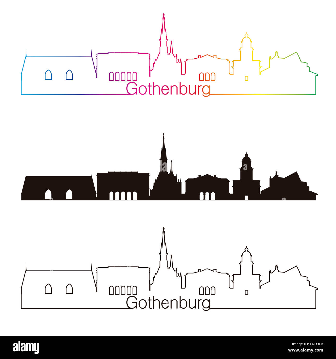 Lo skyline di Göteborg lo stile lineare con arcobaleno nel modificabile file vettoriali Foto Stock
