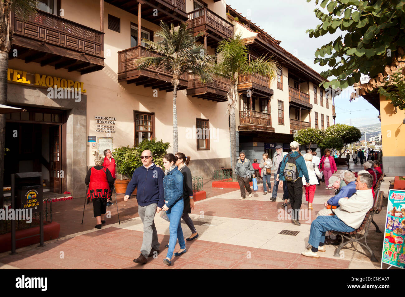 La zona pedonale a Hotel Monopol, Puerto de la Cruz, Tenerife, Isole Canarie, Spagna, Europa Foto Stock