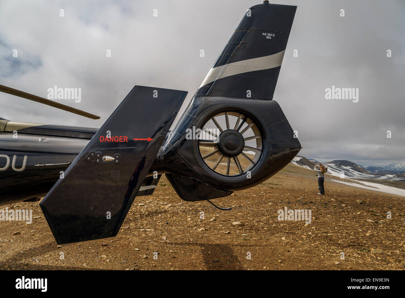 Elicottero, il vapore da campi geotermici, vicino hrafntinnusker, landmannalaugar, highlands centrali, Islanda Foto Stock