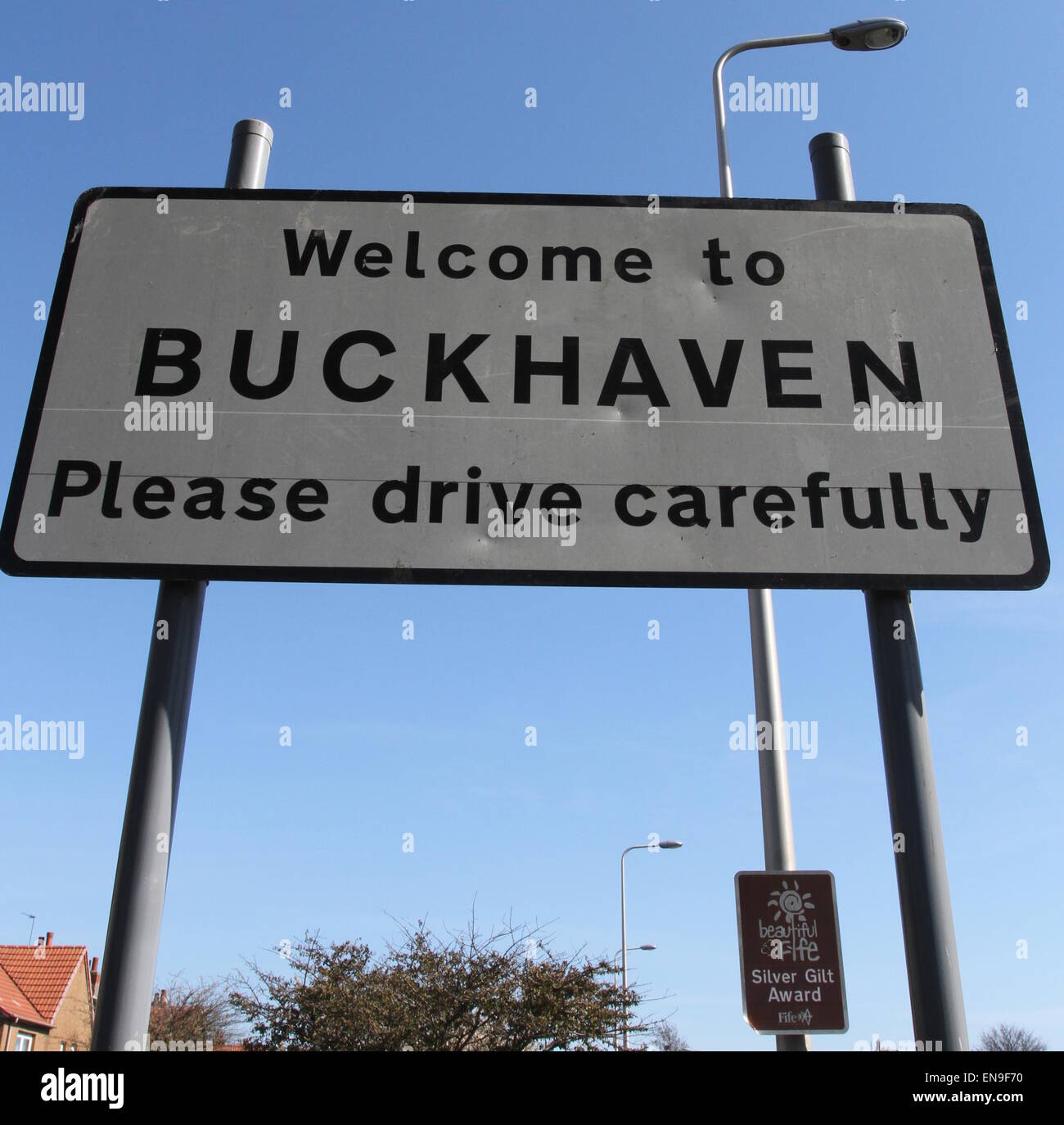 Benvenuti al segno Buckhaven Fife Scozia Aprile 2015 Foto Stock