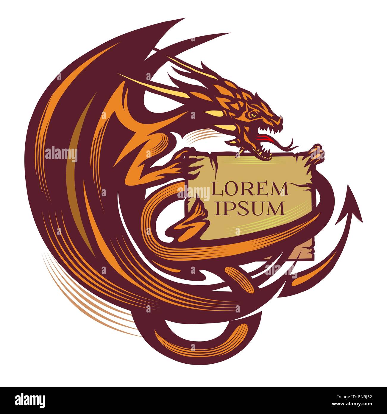 Dragon tenendo un banner, tattoo Foto Stock