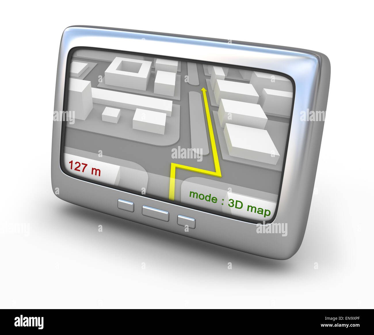 Navigatore GPS con mappa sullo schermo isolato su bianco Foto Stock