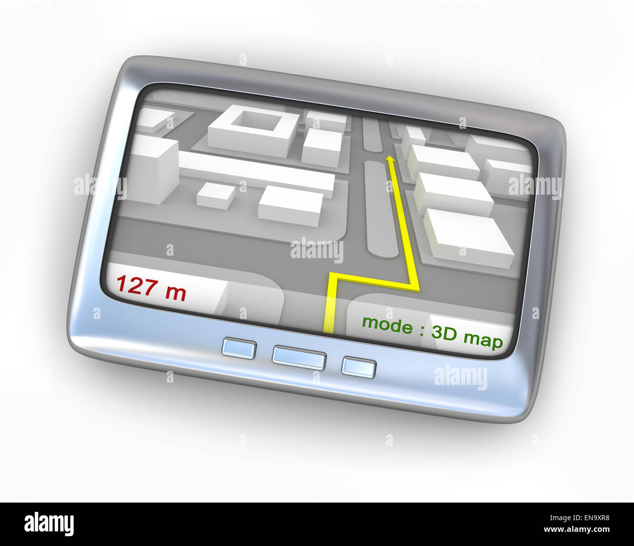 Navigatore GPS con mappa vista frontale isolato su bianco Foto Stock