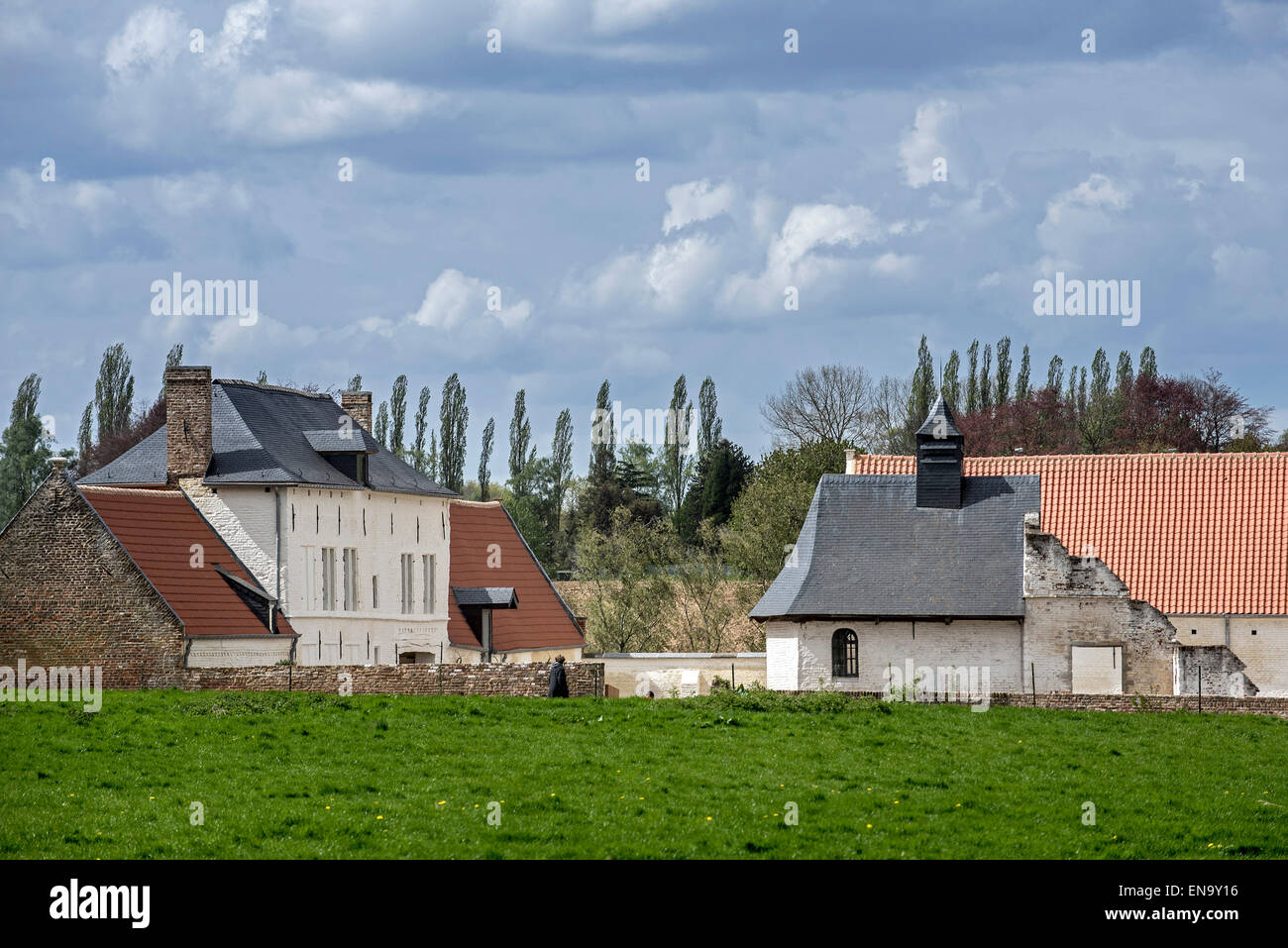 Château d'Hougoumont, agriturismo dove le forze britanniche di fronte di Napoleone nella battaglia di Waterloo in Braine-l'Alleud, Belgio Foto Stock