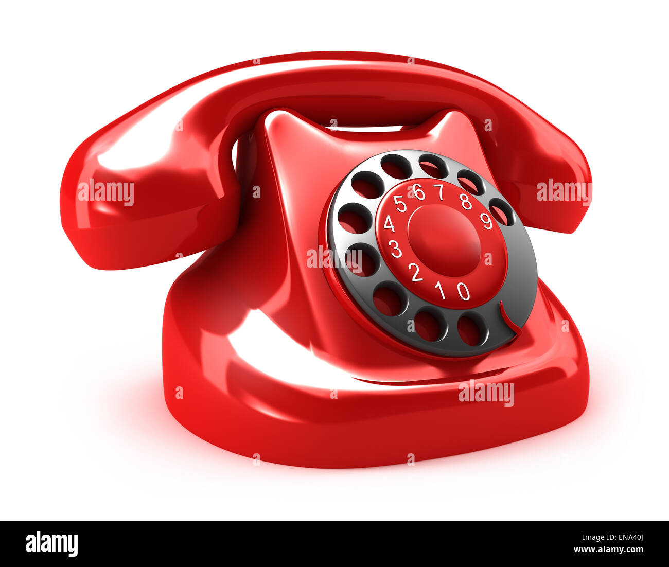 Rosso telefono retrò, isolato su bianco Foto Stock