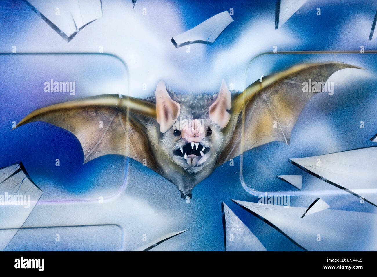 Flying Vampire bat verniciato a spruzzo Volkswagen Camper Van Foto Stock