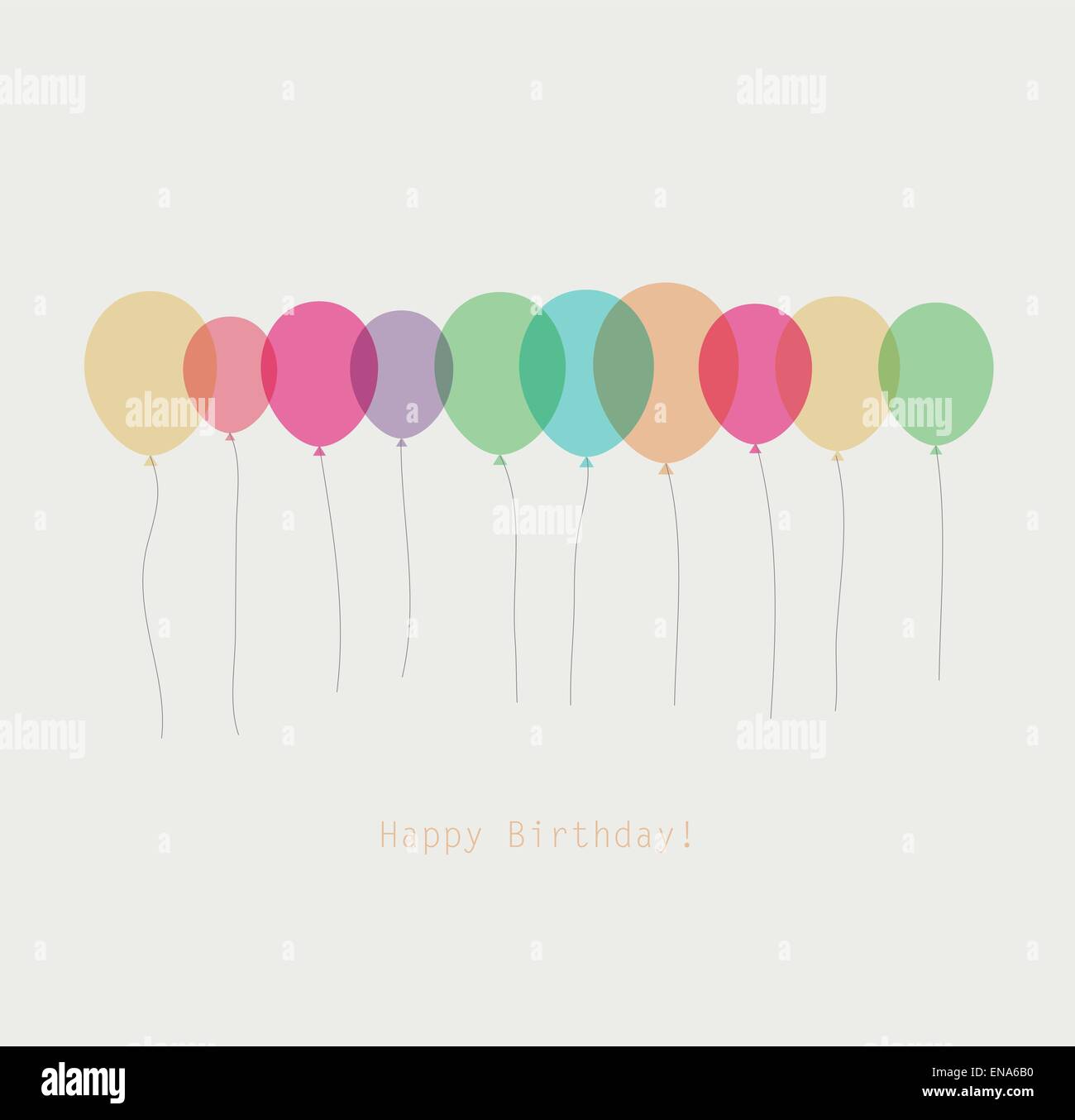 Biglietto di auguri di compleanno con colorati semplicemente palloncini trasparenti Illustrazione Vettoriale