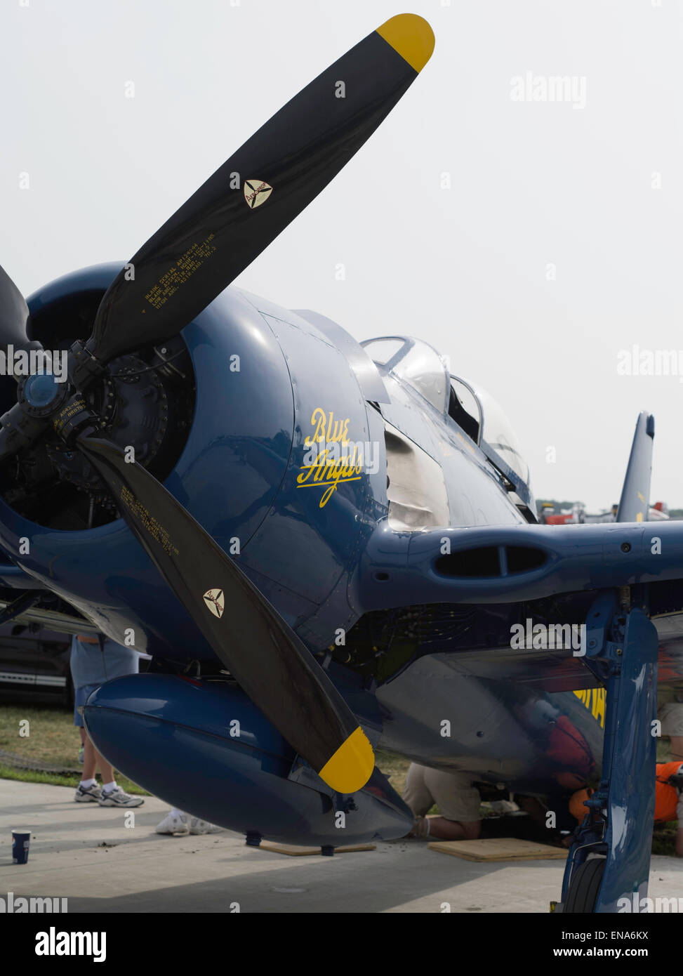 Un Blue Angels Grumman F8F sul display presso il CEA Airshow Airventures, Oshkosh, Wisconsin. Foto Stock