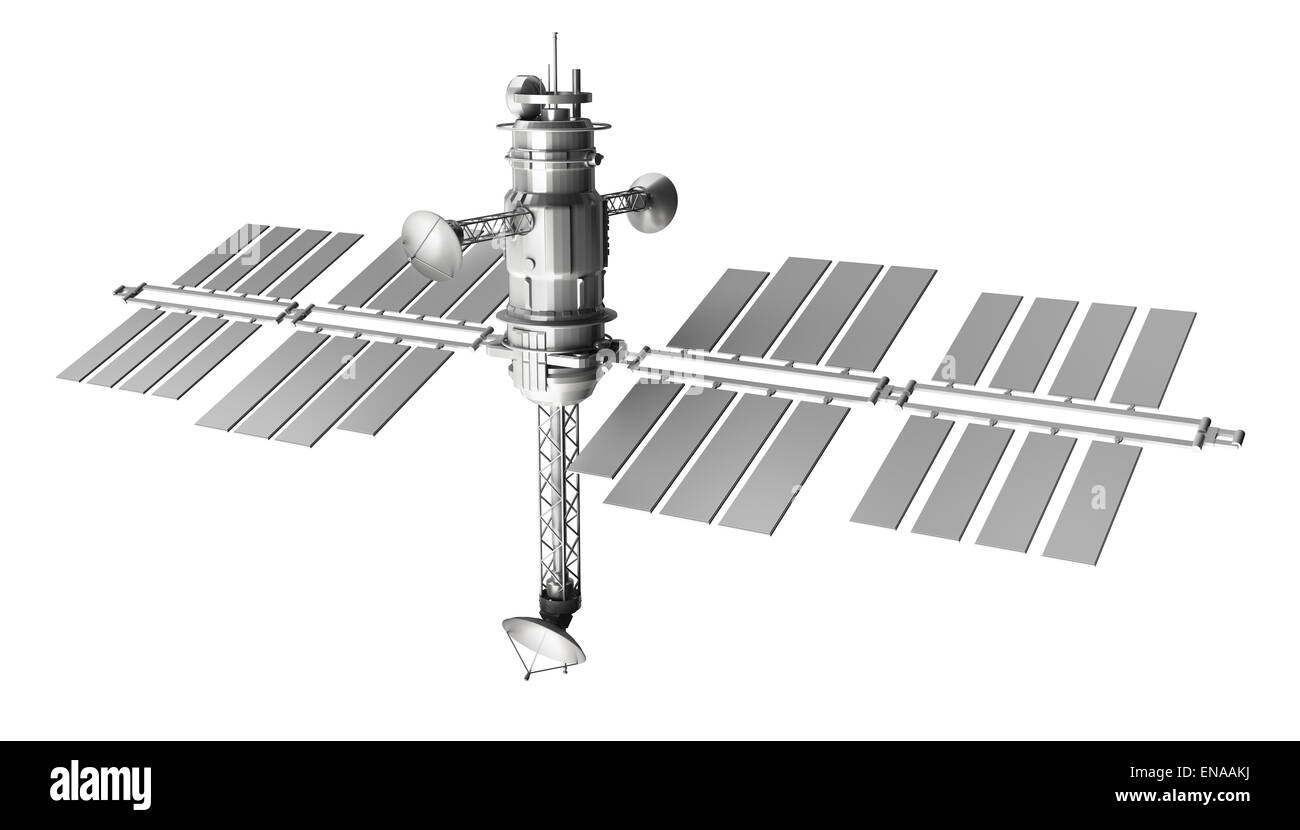 Spazio satellite, isolato su bianco Foto Stock