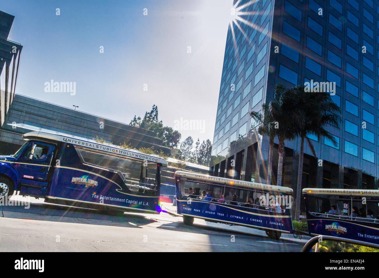 La Universal Studios per il giro turistico della città in tram in California Foto Stock