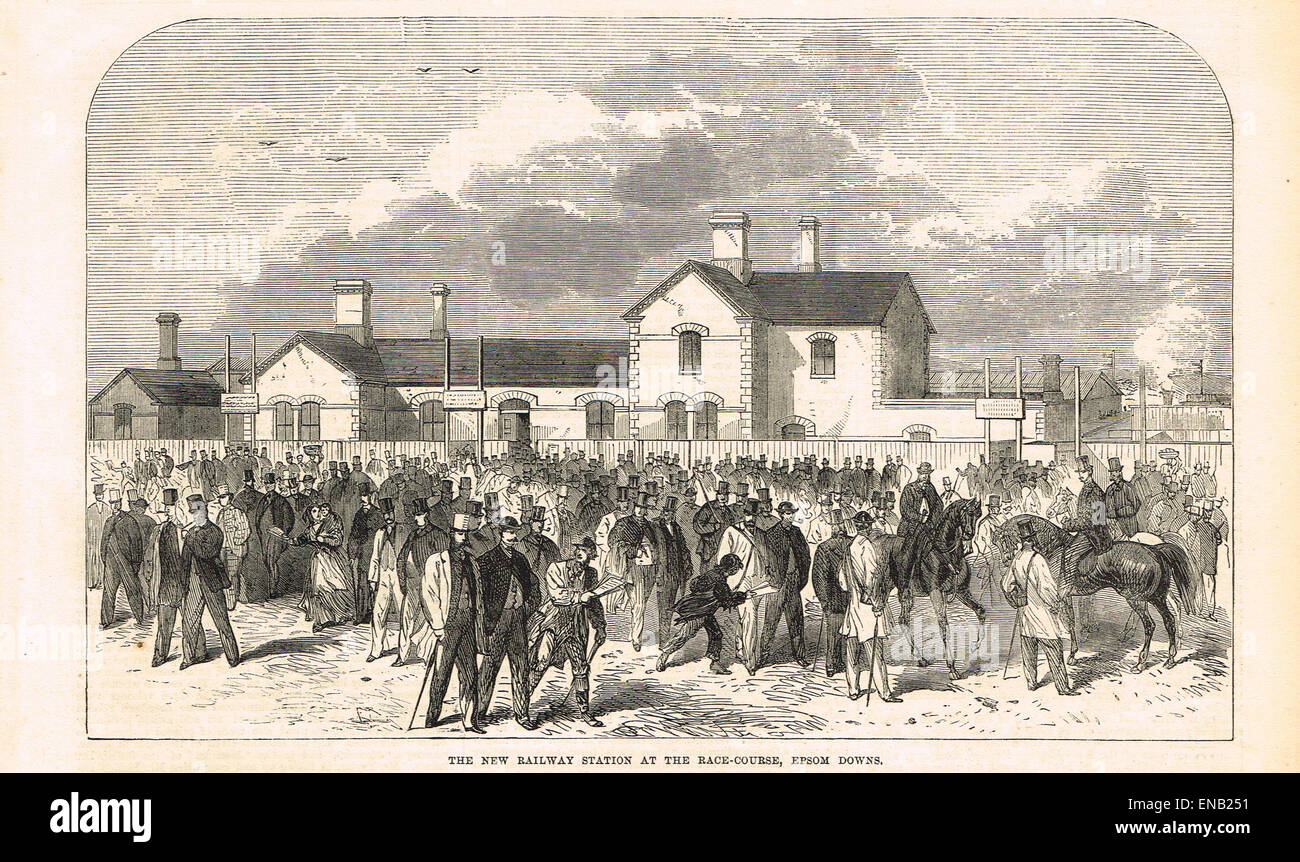 Nuova stazione ferroviaria di Epsom Downs 1865 Foto Stock