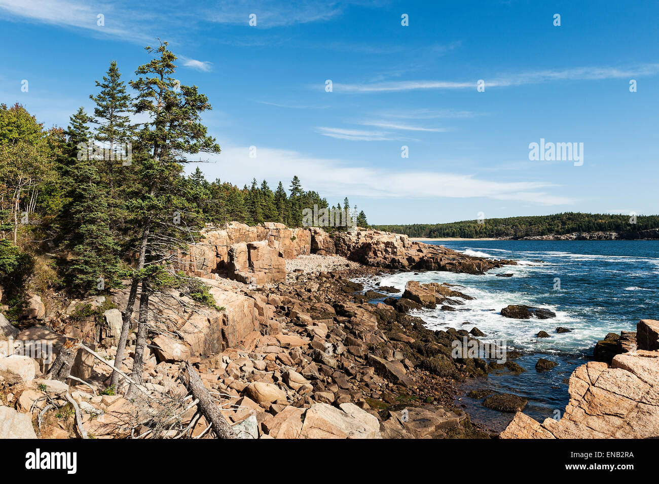 Rocky il paesaggio costiero, Acadia NP, Maine, Stati Uniti d'America Foto Stock