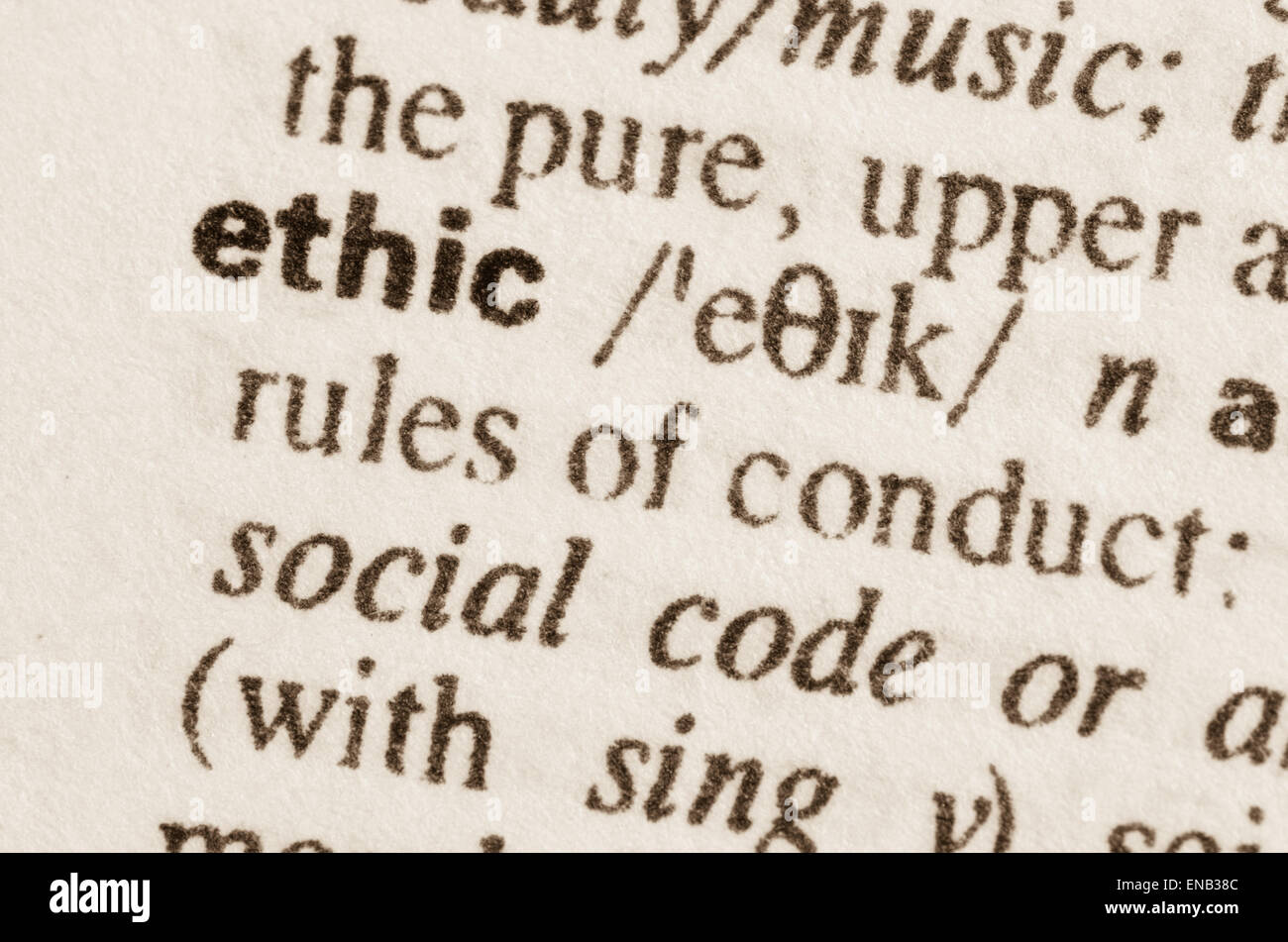 Definizione di etica di parola nel dizionario Foto Stock