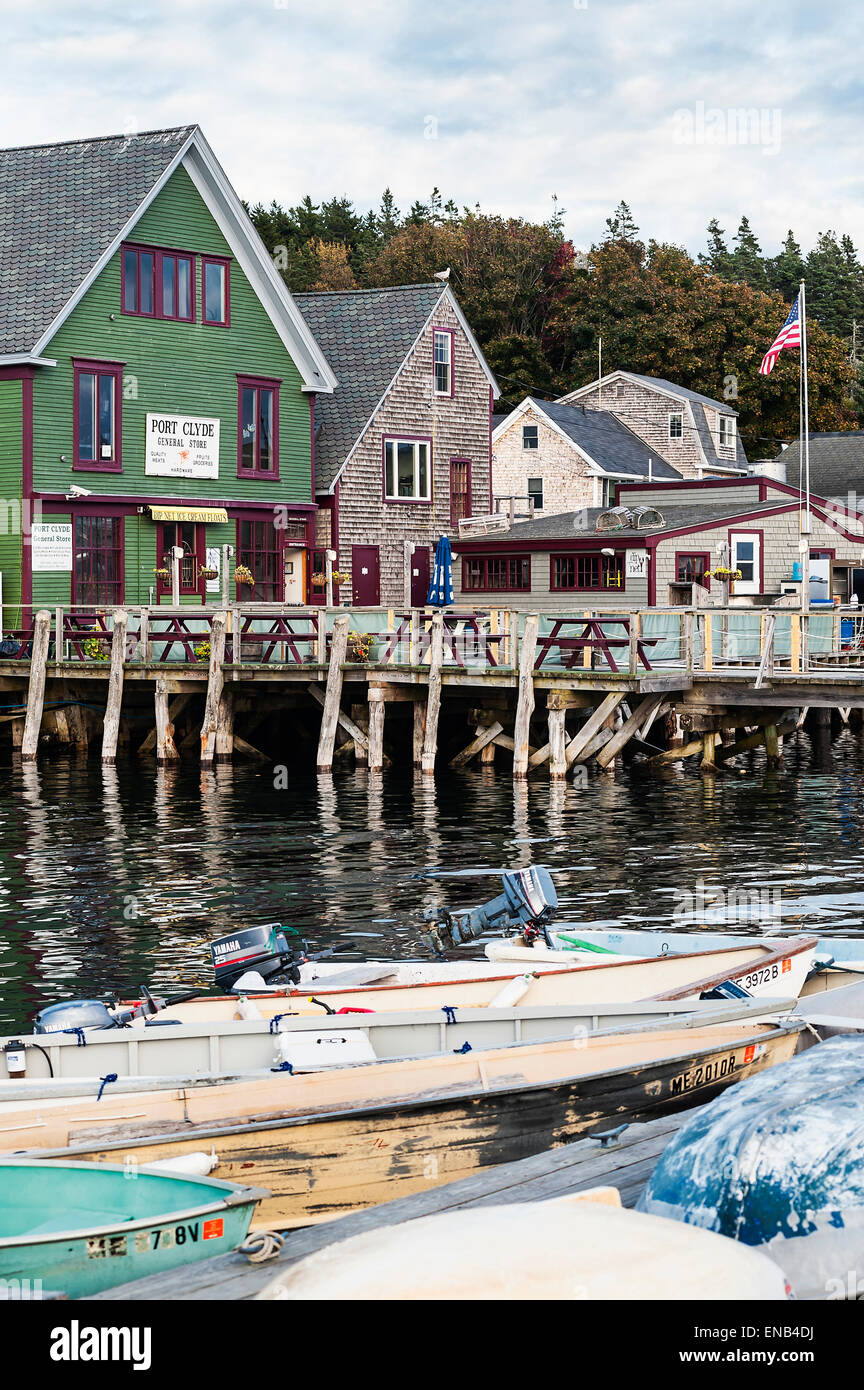 Porto Porto di Clyde e general store, Maine, Stati Uniti d'America Foto Stock