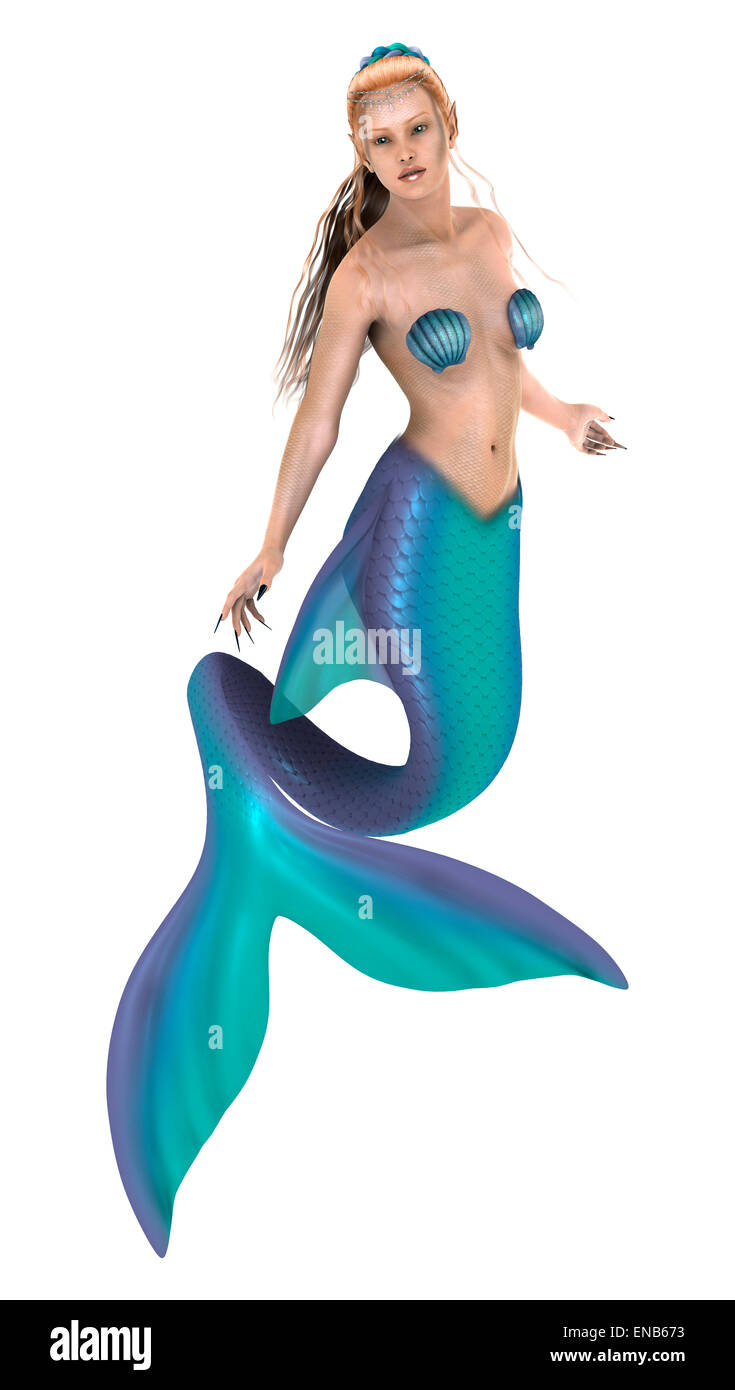 3D render digitale di un bellissimo fantasy mermaid isolati su sfondo bianco Foto Stock 3D render digitale di un bellissimo fantasy mermaid isolati su sfondo bianco Foto Stock