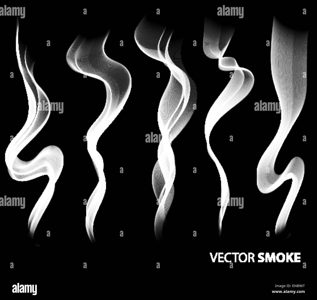 Set di vettore di fumo realistici su sfondo nero Illustrazione Vettoriale
