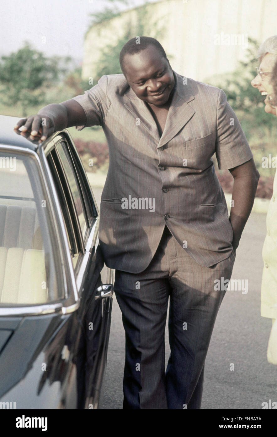 Presidente dell Uganda, Generale Idi Amin, raffigurato a Kampala per una conferenza stampa dopo la morte dell Arcivescovo Luwum. Il 23 febbraio 1977. Foto Stock