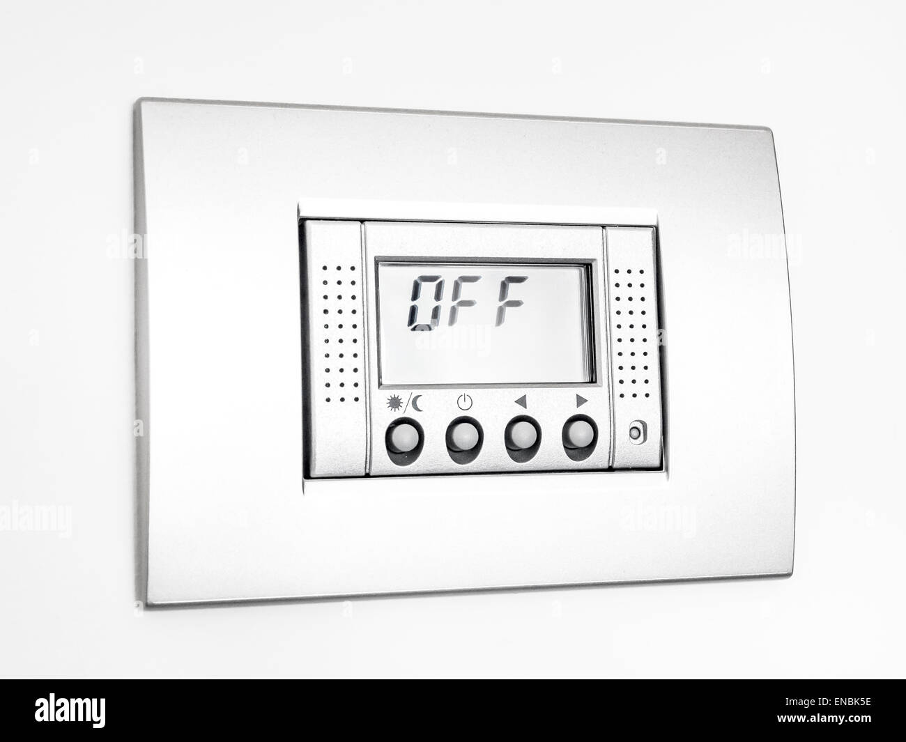 Digital Off termostato in sfondo bianco Foto Stock
