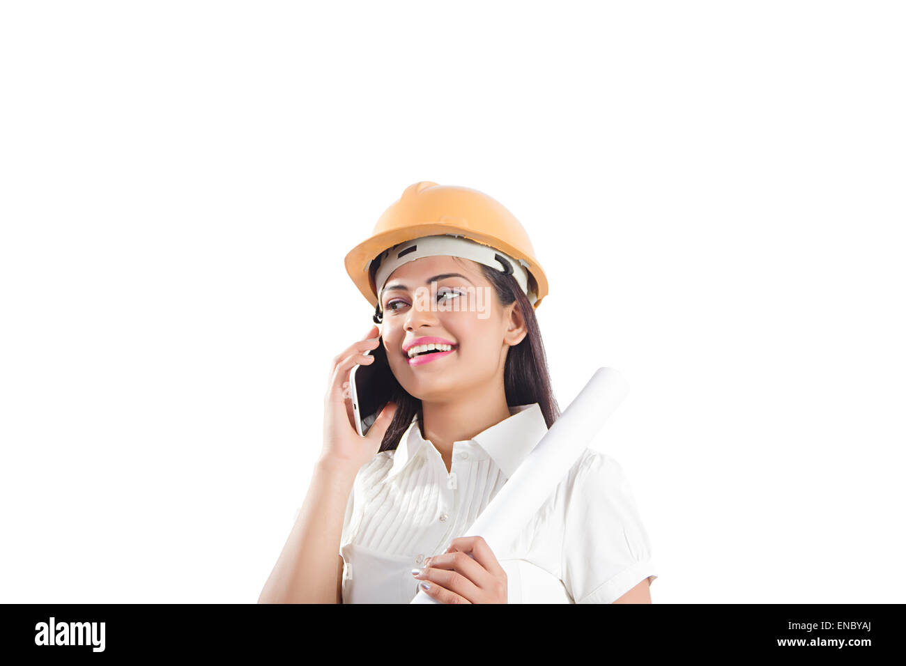 1 Architetto indiano donna parlando telefono Foto Stock