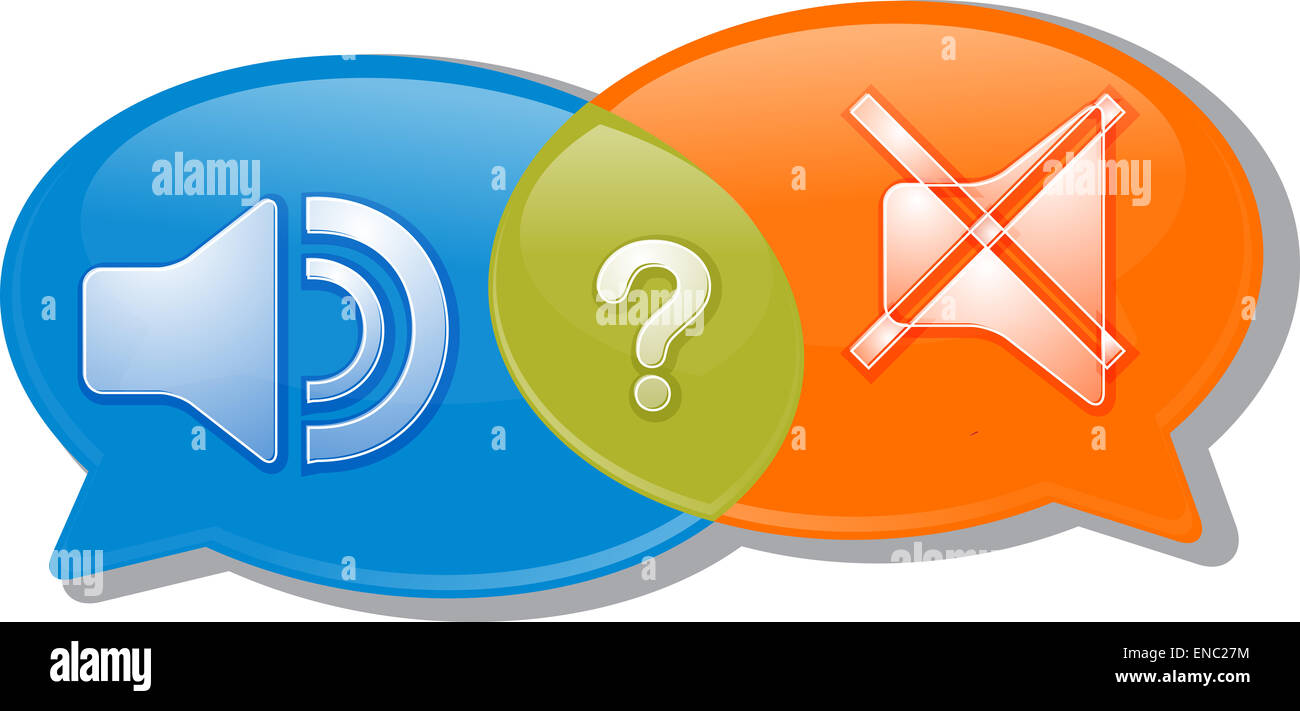 Illustrazione concetto clipart discorso bolla dialogo conversazione argomento di negoziazione loud volume silenzioso Foto Stock