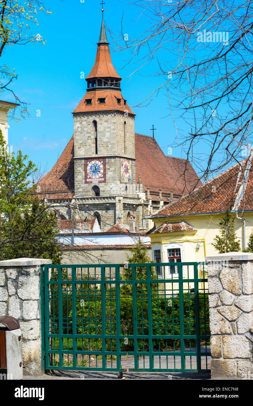 Vista aerea della Chiesa Nera, in Brasov Foto Stock