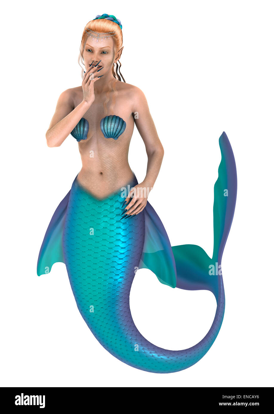 3D render digitale di un bellissimo fantasy mermaid isolati su sfondo bianco Foto Stock 3D render digitale di un bellissimo fantasy mermaid isolati su sfondo bianco Foto Stock